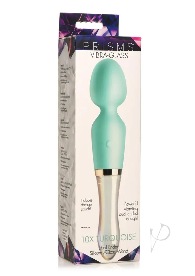 Prisms VibraGlass 10X Dual End Rechargeable Silicone Glass Wand Turquoise Prisms Dildos Prisms VibraGlass 10X Dual End Rechargeable Silicone Glass Wand Turquoise Prisms Dildos