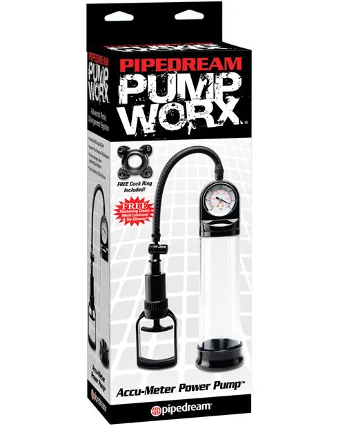 Pump Worx Male Sex Toys Pump Worx AccuMeter Power Penis Pump Clear and Black