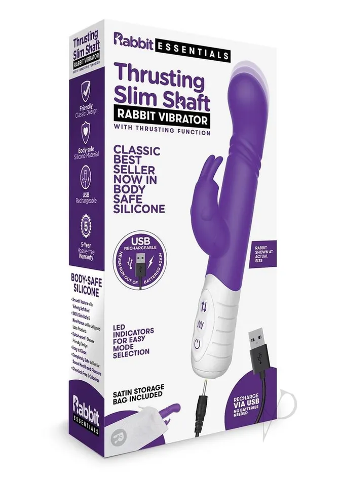 Rabbit Essentials Rabbit Essentials Silicone Rechargeable Slim Shaft Thrusting GSpot Rabbit Vibrator Purple Vibrators Rabbit Essentials Rabbit Essentials Silicone Rechargeable Slim Shaft Thrusting GSpot Rabbit Vibrator Purple Vibrators