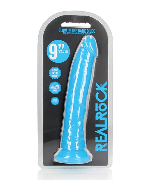 Realrock Dildos Shots RealRock 9 Slim Dildo Glow in the Dark Neon Blue