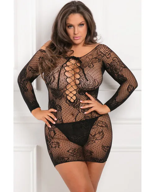 Rene Rofe Tie Breaker Long Sleeve Dress Black 1X3X Rene Rofe Anal