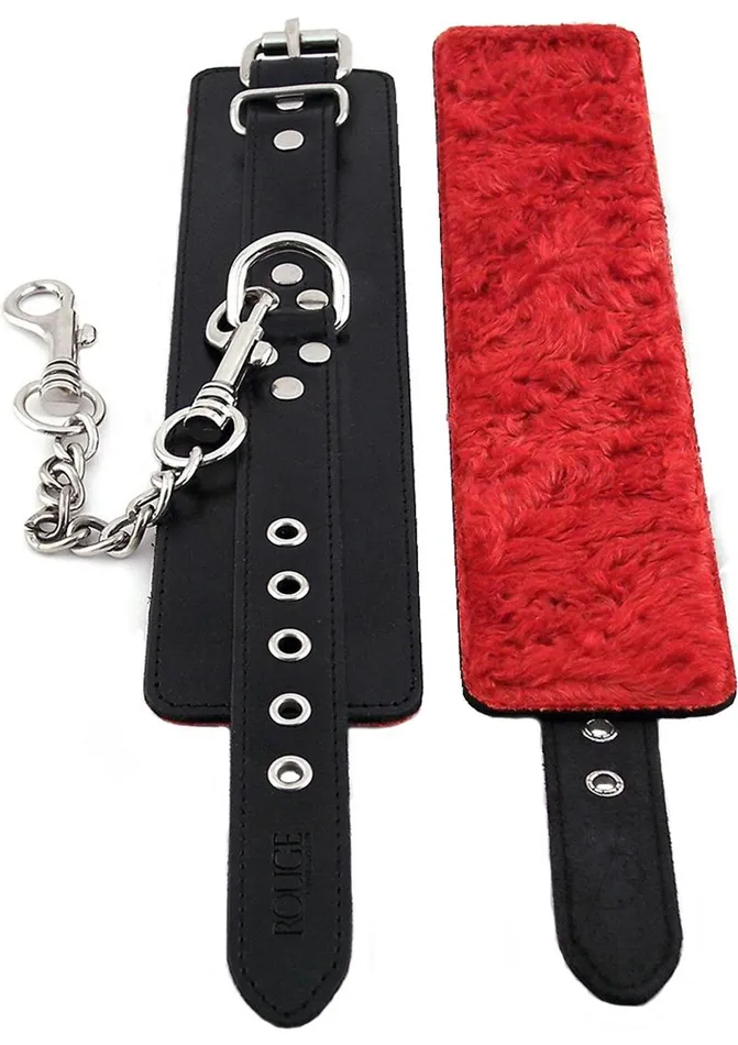 Restraints Rouge Rouge Leather Wrist Cuffs with Faux Fur Lining Black And Red Restraints Rouge Rouge Leather Wrist Cuffs with Faux Fur Lining Black And Red