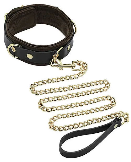 Restraints Spartacus Spartacus Collar Leash Brown Leather wGold Accent Hardware