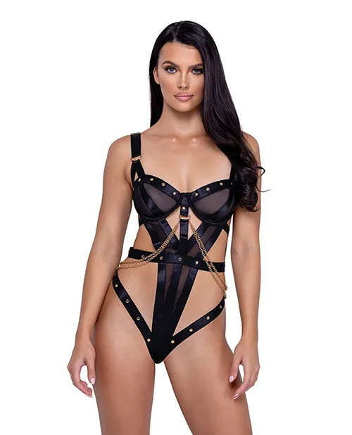 Roma Confidential Studs Kisses Balconette Cup wUnderwire Teddy Black XL Anal