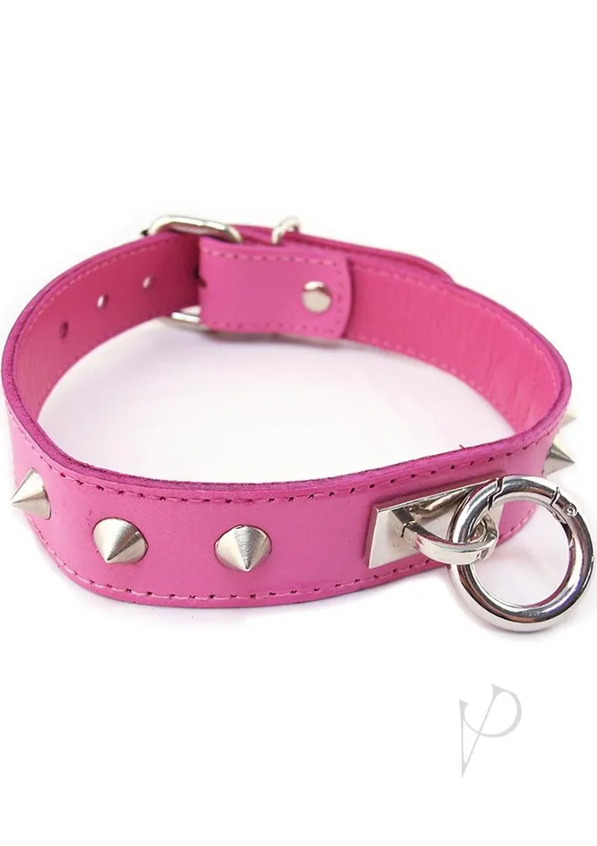 Rouge Male Sex Toys Rouge O Ring Studded Adjustable Leather Collar Pink