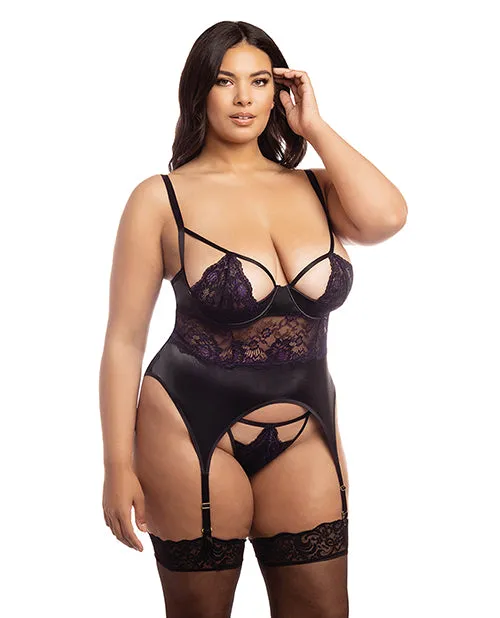 Rsvp By Oh La La Cheri Anal Demi Padded Shelf Cup Merrywidow wOverlay Lace Panty BlackHeliotrope 2X