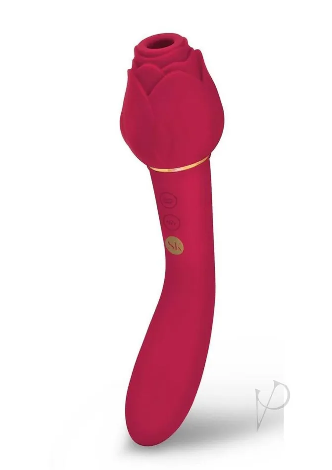 Secret Kisses Secret Kisses Rosegasm Twosome Rechargeable Silicone Dual End Vibrator with Clitoral Stimulator Red Female Sex Toys Secret Kisses Secret Kisses Rosegasm Twosome Rechargeable Silicone Dual End Vibrator with Clitoral Stimulator Red Female Sex Toys
