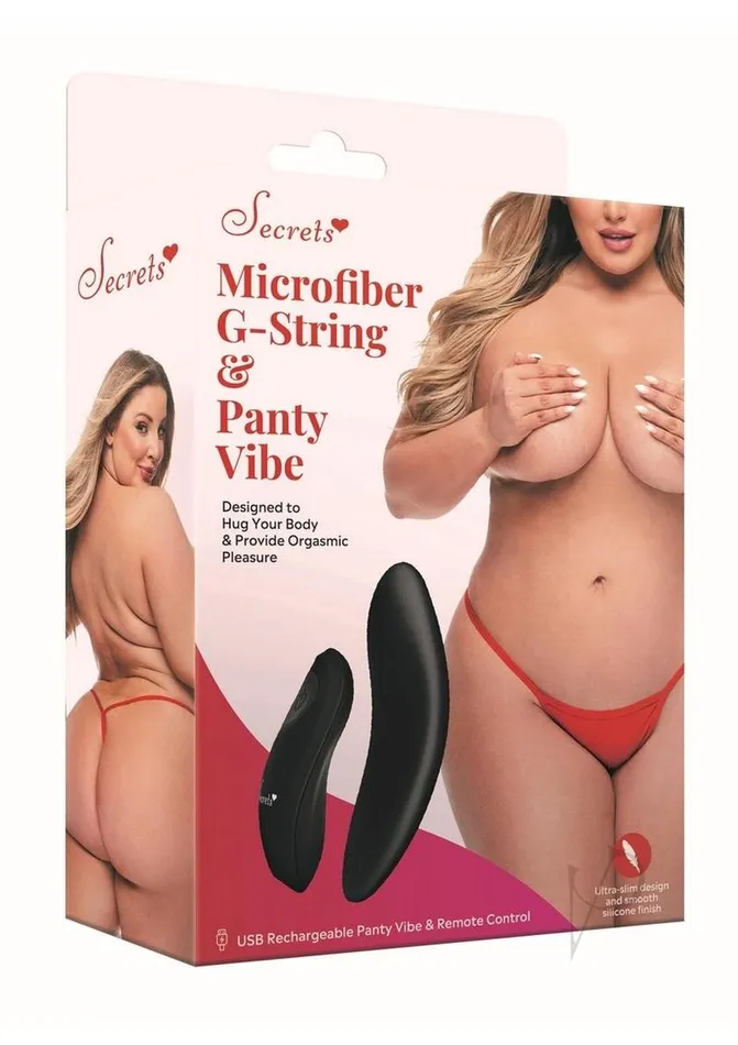 Secrets Secrets Rechargeable Silicone Microfiber GString and Panty Vibe with Remote Control Plus Size Red Female Sex Toys