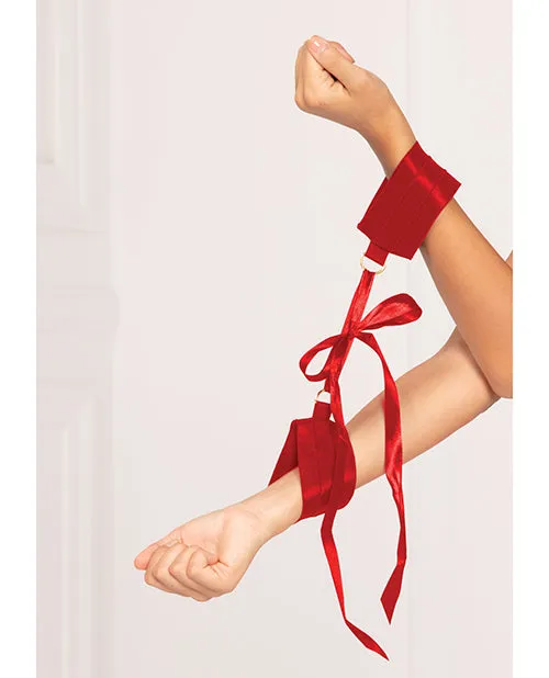 Seven Til Midnight Restraints Satin Elastic Cuffs DRing Satin Ribbon Tie Red OS Seven Til Midnight Restraints Satin Elastic Cuffs DRing Satin Ribbon Tie Red OS