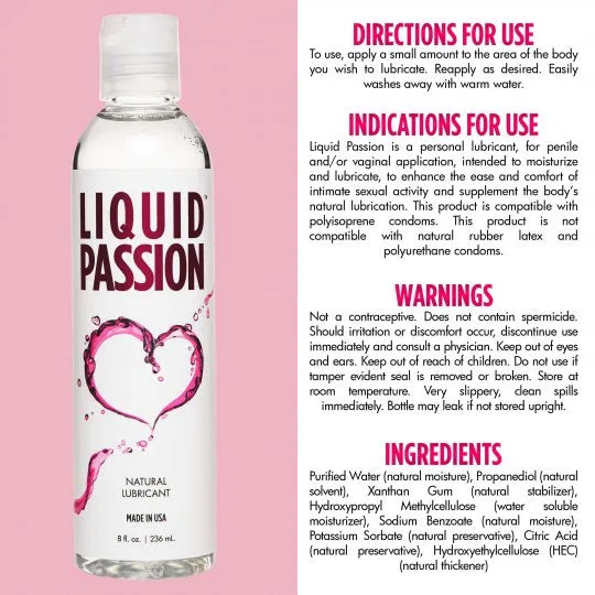 Sexual Health Wellbeing Passion Lubes Liquid Passion Natural Lubricant 8oz