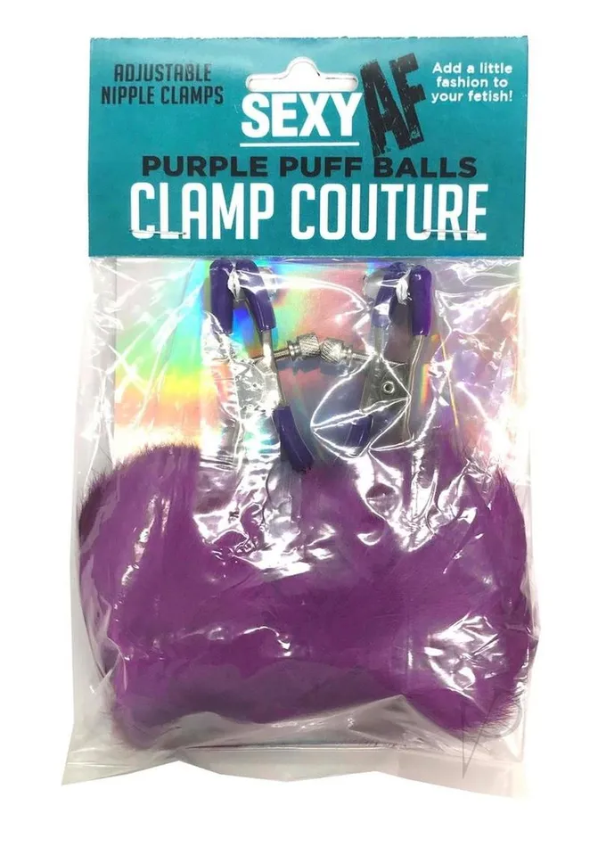 Sexy AF Nipple Clamps Puff Balls Purple Af Dildos