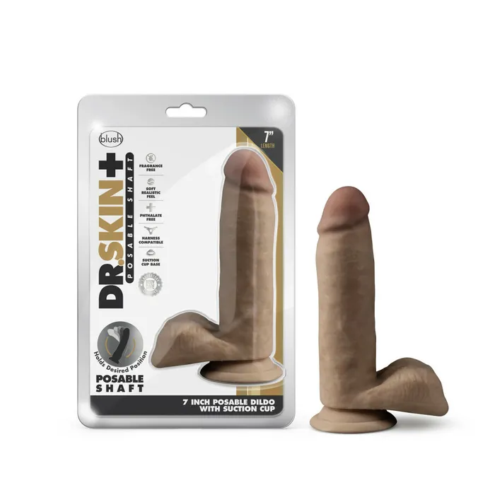 SimpleeDiscreet Dildos Dr Skin Plus 7in Poseable Girthy Dildo Mocha