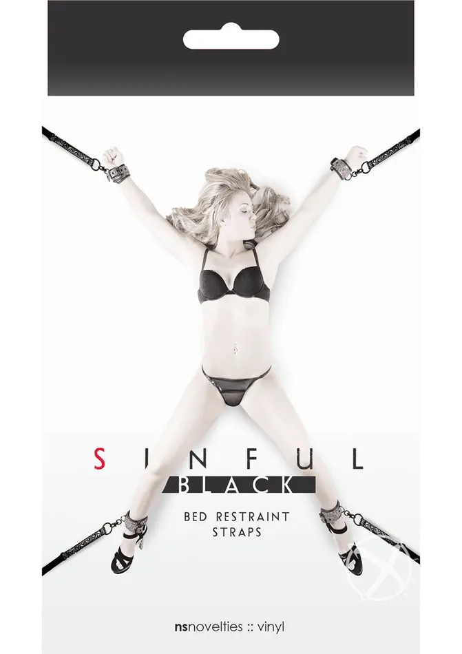 Sinful By Ns Novelties Anal Sinful Vinyl Bed Restraint Straps Kit Black