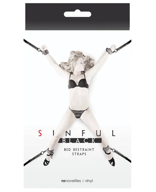 Sinful By Ns Novelties Anal Sinful Vinyl Bed Restraint Straps Kit Black
