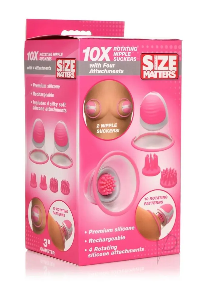Size Matters Female Sex Toys Size Matters 10X Rotating Silicone Nipple Suckers with 4 Attachments PinkWhite Size Matters Female Sex Toys Size Matters 10X Rotating Silicone Nipple Suckers with 4 Attachments PinkWhite