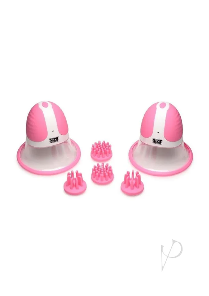 Size Matters Female Sex Toys Size Matters 10X Rotating Silicone Nipple Suckers with 4 Attachments PinkWhite
