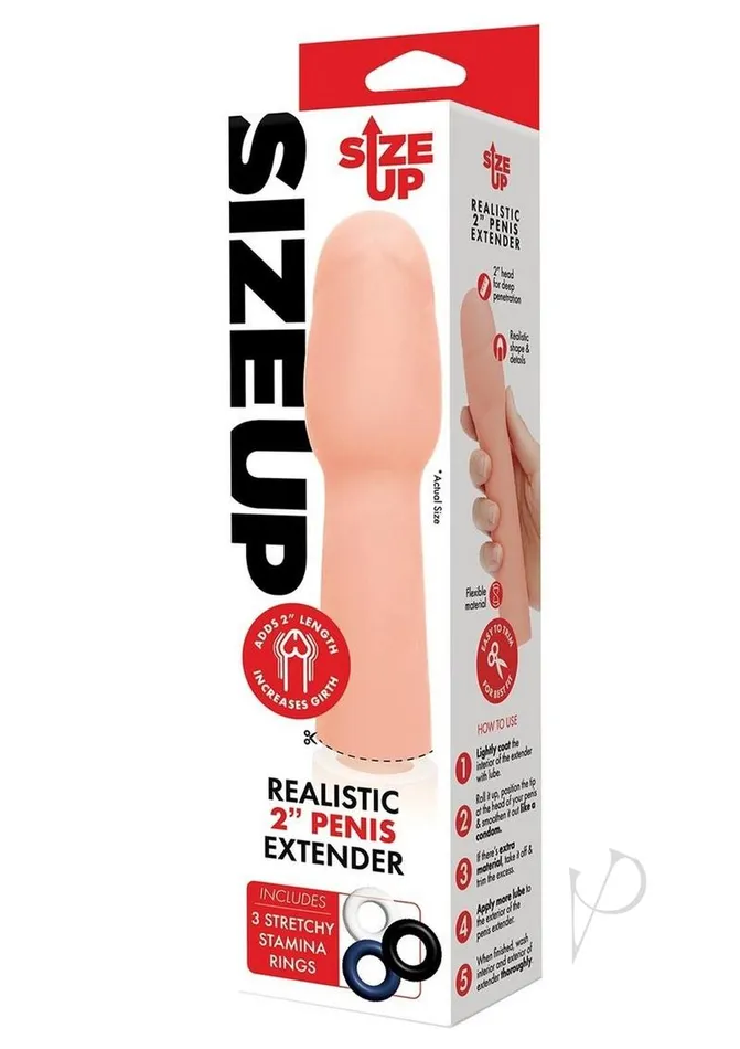 Size Up Extra Realistic Penis Extender 2in Vanilla Size Up Male Sex Toys