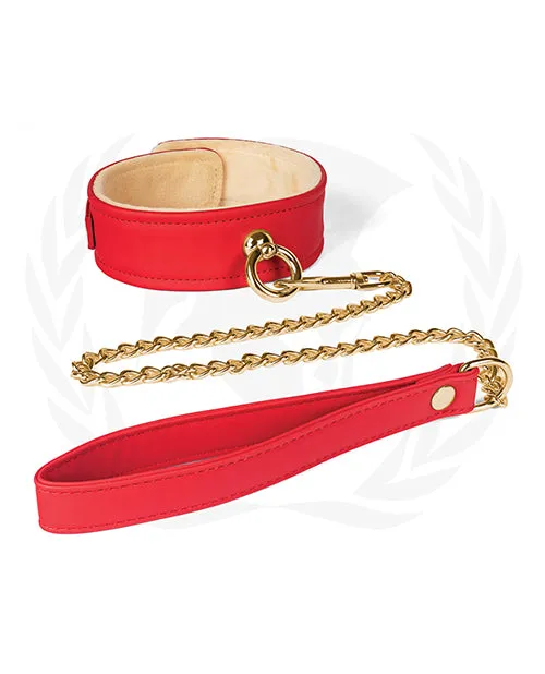 Spartacus Vibrators Spartacus Plush Lined PU Collar Chained Leash Red
