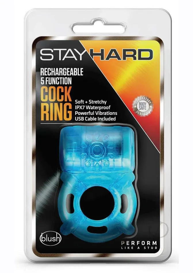 Stay Hard Male Sex Toys Stay Hard Rechargeable 5 Function Cock Ring Blue