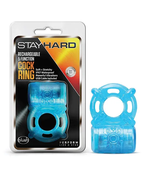 Stay Hard Male Sex Toys Stay Hard Rechargeable 5 Function Cock Ring Blue