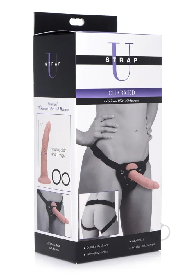 StrapU Charmed Silicone Dildo with Harness 75in Vanilla Strap U Female Sex Toys StrapU Charmed Silicone Dildo with Harness 75in Vanilla Strap U Female Sex Toys