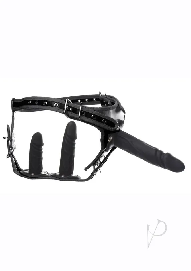 Strict Strict Double Penetration StrapOn Harness with Silicone Dildos 3 pack Black Female Sex Toys