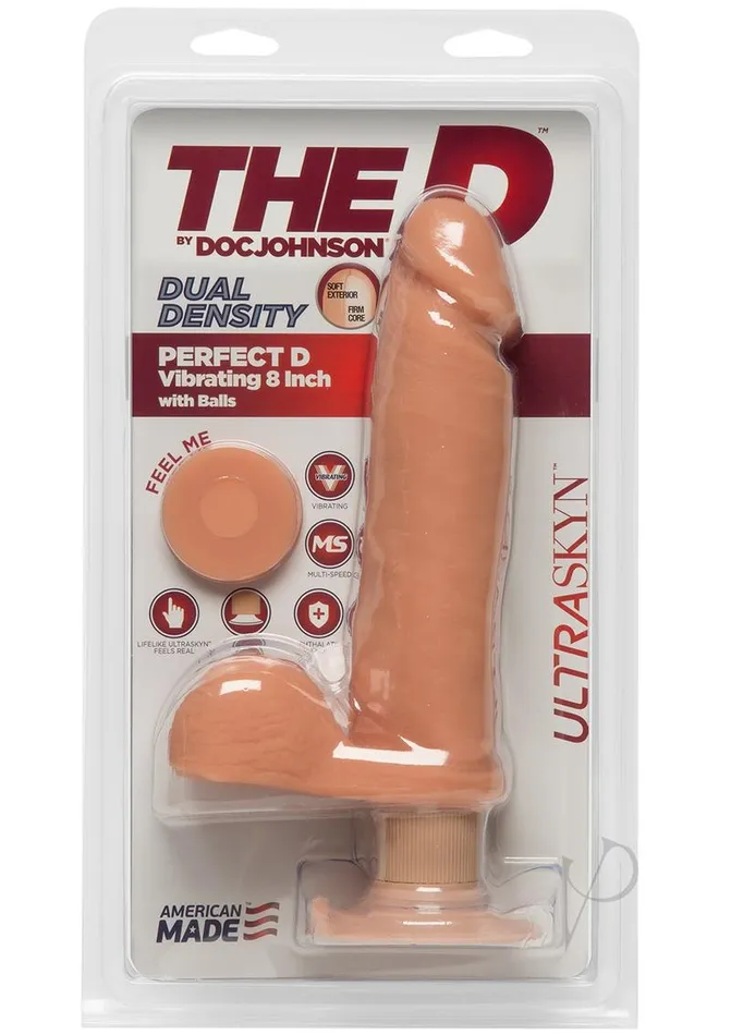 The D The D Perfect D Ultraskyn Vibrating Dildo with Balls 8in Vanilla Dildos