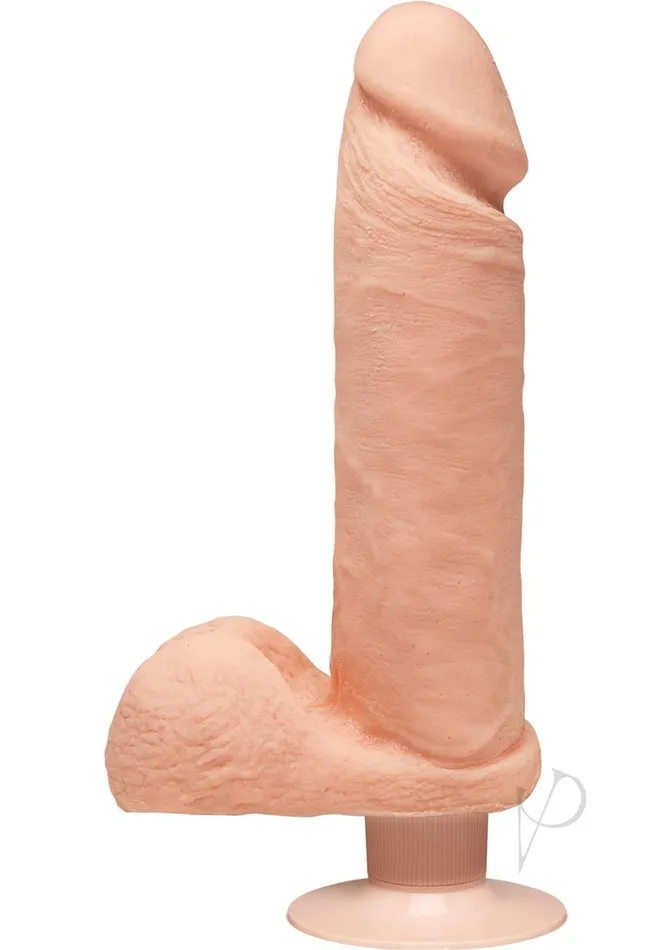 The D The D Perfect D Ultraskyn Vibrating Dildo with Balls 8in Vanilla Dildos