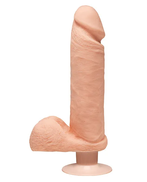 The D The D Perfect D Ultraskyn Vibrating Dildo with Balls 8in Vanilla Dildos