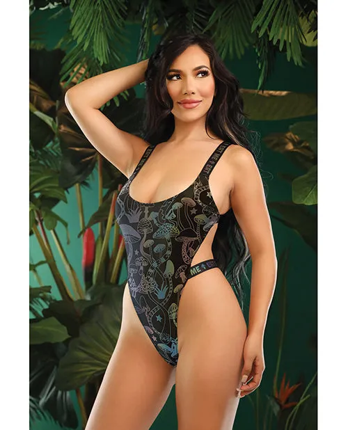 Vibes By Fantasy Lingerie Vibrators Vibes Eat Me Flash Reactive Mushroom Print Bodysuit wSnap Closure Black SM Vibes By Fantasy Lingerie Vibrators Vibes Eat Me Flash Reactive Mushroom Print Bodysuit wSnap Closure Black SM