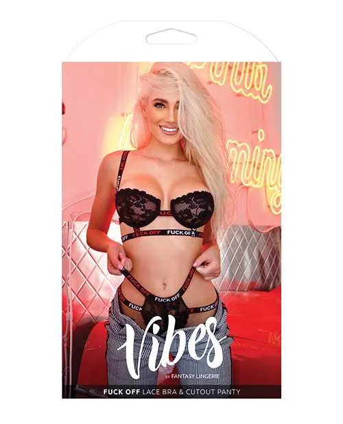 Vibes By Fantasy Lingerie Vibrators Vibes Fuck Off Lace Bra Cutout Panty Black ML Vibes By Fantasy Lingerie Vibrators Vibes Fuck Off Lace Bra Cutout Panty Black ML
