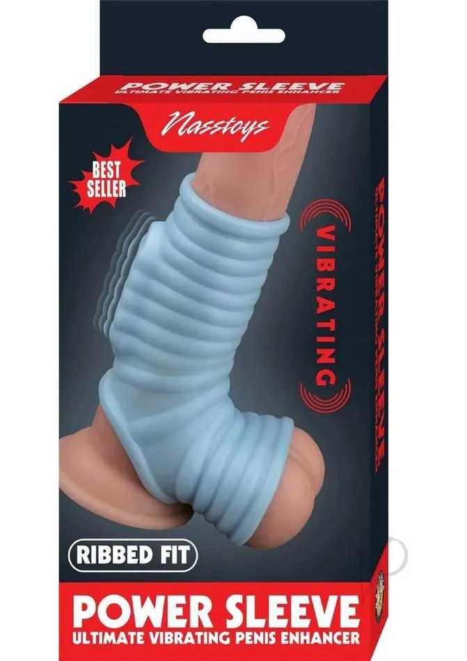 Vibrating Power Sleeve Ribbed Fit Blue Nasstoys Male Sex Toys