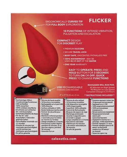 Vibrators Red Hot Red Hot Flicker Rechargeable Silicone Massager Red