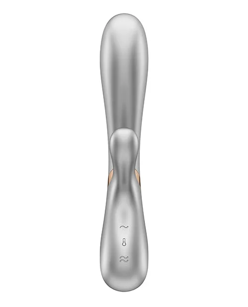 Vibrators Satisfyer Satisfyer Hot Lover Rechargeable Silicone Warming DualStim Vibrator Silver