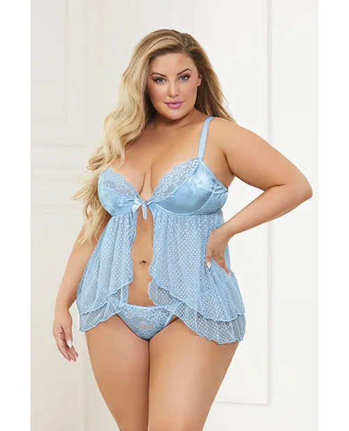 Vibrators Seven Til Midnight Satin Jacquard Dot Mesh Scallop Lace Babydoll GString Blue 1X2X Vibrators Seven Til Midnight Satin Jacquard Dot Mesh Scallop Lace Babydoll GString Blue 1X2X