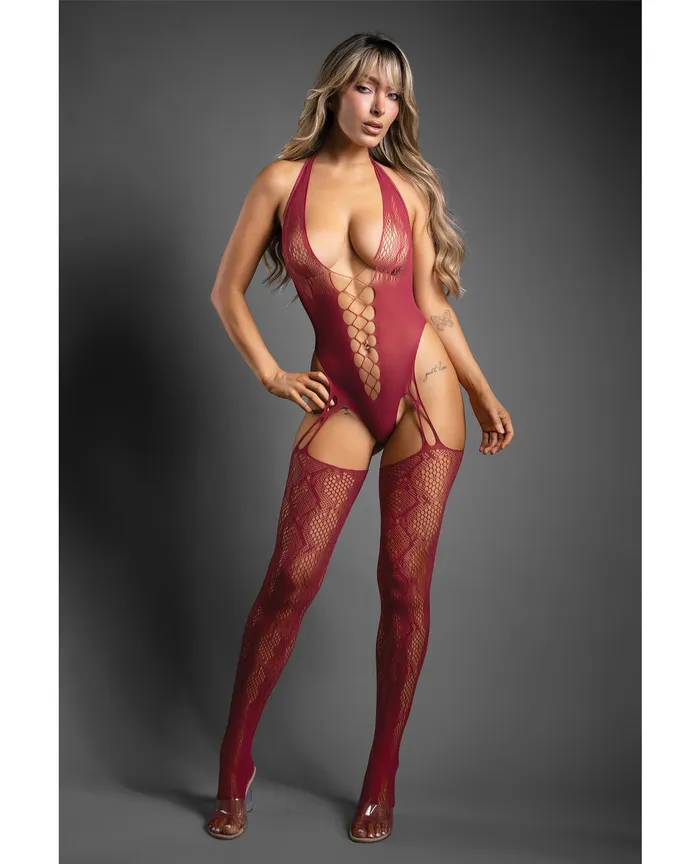 Vibrators Sheer Fantasy Sheer Pretty Poison Snakeskin Pattern Halter Bodystocking Burgundy OS Vibrators Sheer Fantasy Sheer Pretty Poison Snakeskin Pattern Halter Bodystocking Burgundy OS