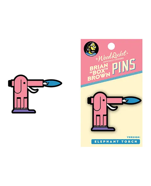 Vibrators Wood Rocket Wood Rocket Box Brown Elephant Torch Enamel Pin