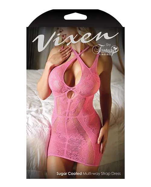 Vixen By Fantasy Lingerie Vixen Multiway Strap Net Lace Dress Pink OS Vibrators