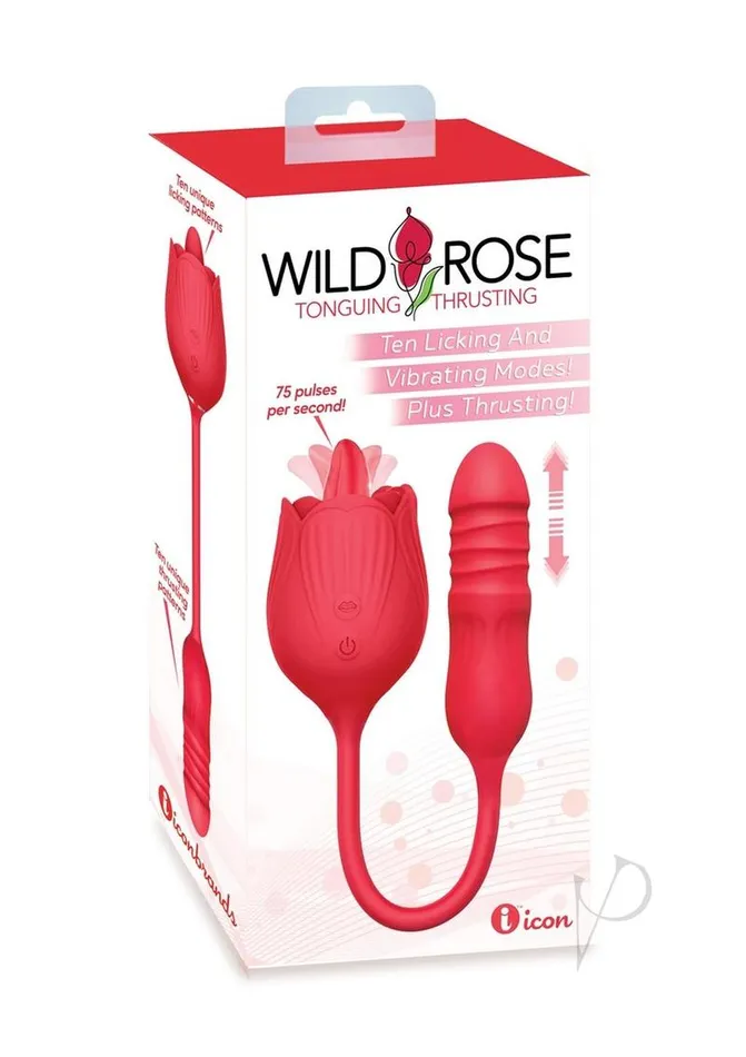 Wild Rose Lick and Thrust Rechargeable Silicone Dual Vibrator with Clitoral Stimulator Red Wild Rose Female Sex Toys Wild Rose Lick and Thrust Rechargeable Silicone Dual Vibrator with Clitoral Stimulator Red Wild Rose Female Sex Toys