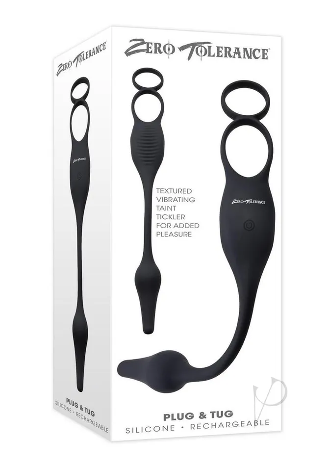 Zero Tolerance Plug and Tug Rechargeable Silicone Anal Plug and Cock Ring Gray Zero Tolerance Male Sex Toys