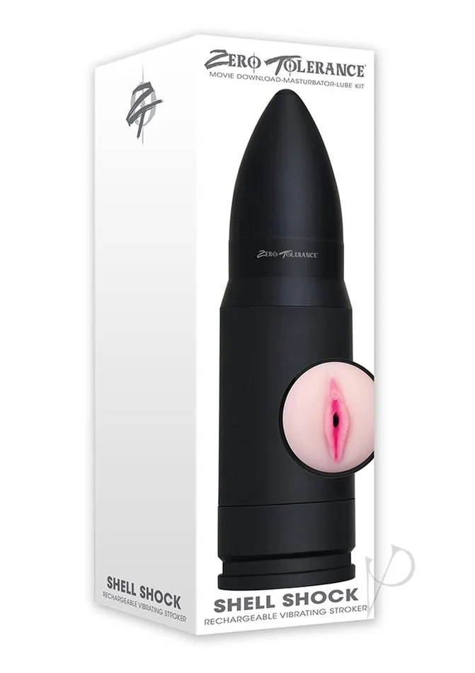 Zero Tolerance Shell Shock Rechargeable Vibrating Pussy Stroker with DVD Download Black Zero Tolerance Male Sex Toys